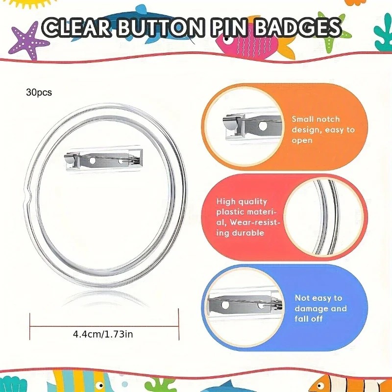 Button Badge Blank - 30個入り アクリル製 無地バッジピン ボタンメーカー部品 DIY素材 ボタンプレス機用