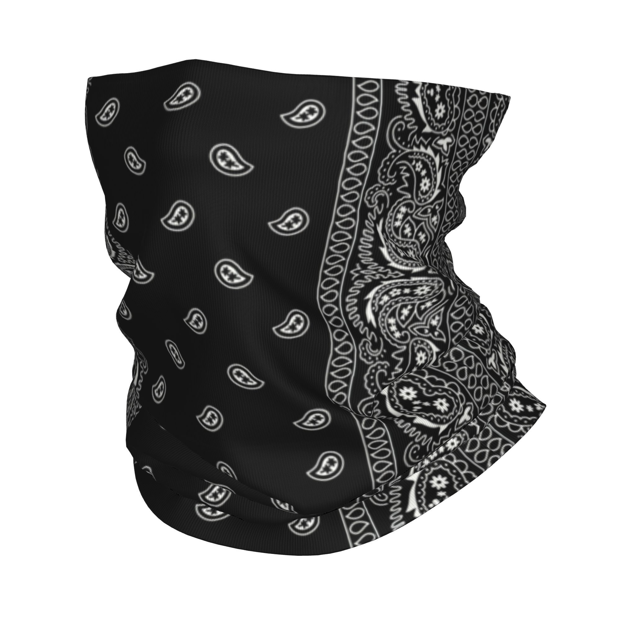 Bandana Blank White - カスタムブラック＆ホワイトペイズリーチカーノバンダナスタイルネックゲイター男女兼用冬用ブラック＆ホワイトバンダナスカーフ（スキー用）