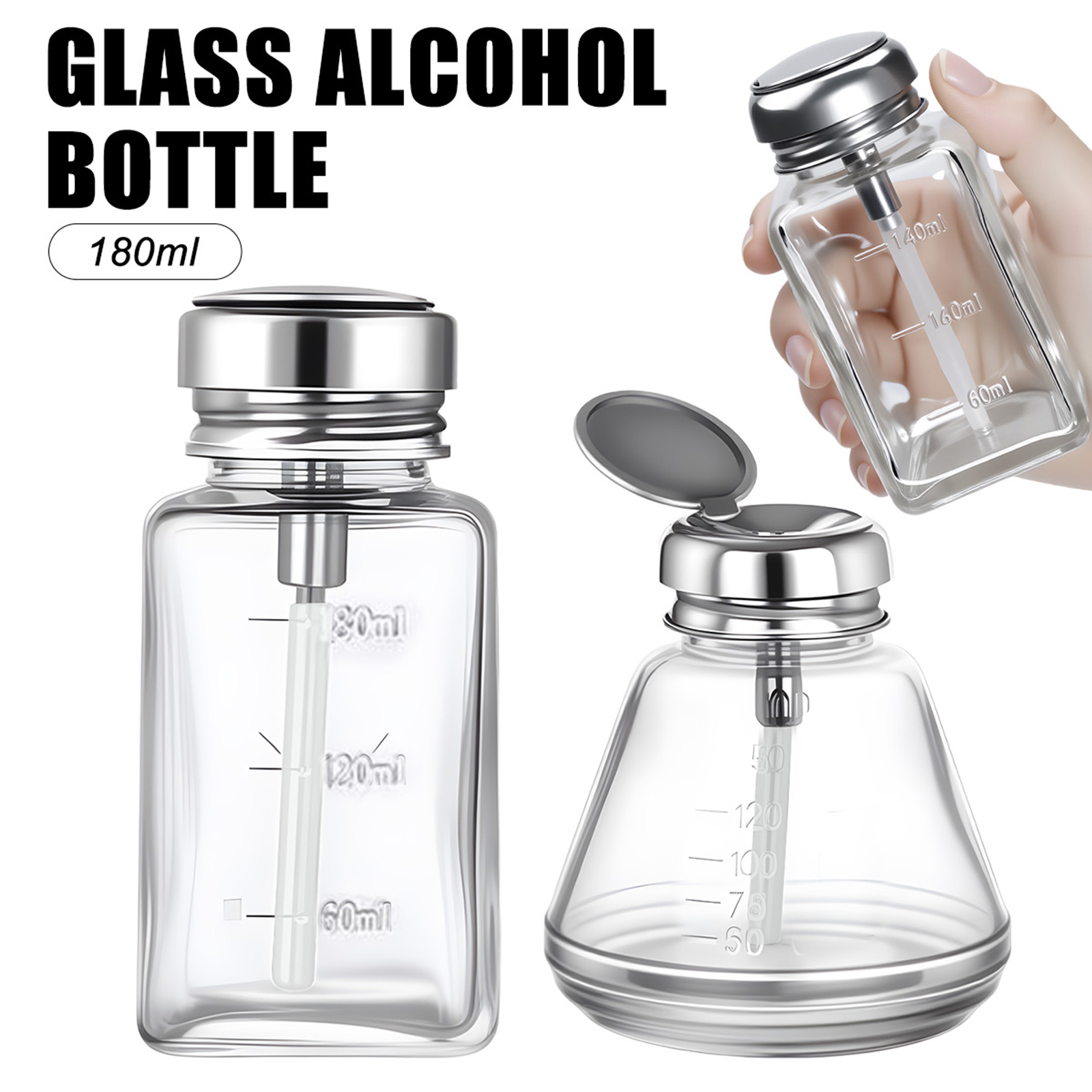 Water Bottle Blank - 180 ミリリットルネイルガラスボトルプレス漏斗プレスタイプアルコールボトルネイルリムーバー水空ボトル洗浄液油圧供給