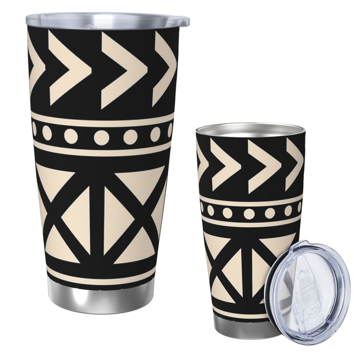 Tumbler 20Oz White - アフリカのマッドクロス柄、黒と白のトレンド、ステンレス製タンブラー、真空断熱マグ、保温保冷カップ、ストローと蓋付き、20オンス