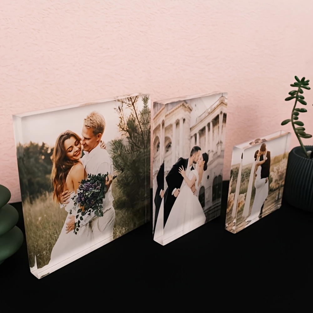 Photo Acrylic Block - カスタムアクリル製記念写真ブロック - パーソナライズされたカップル/ペット写真フレーム、防水仕様のバレンタインデーギフト（彼女向け）