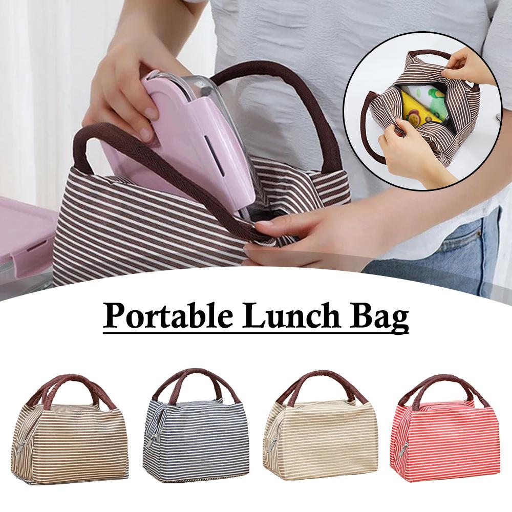 Tote Bag Sublimation - ストライプ柄の断熱ランチバッグ ポータブルサーマルクーラートートバッグ 女性と男性用 防水&再利用可能 仕事 学校