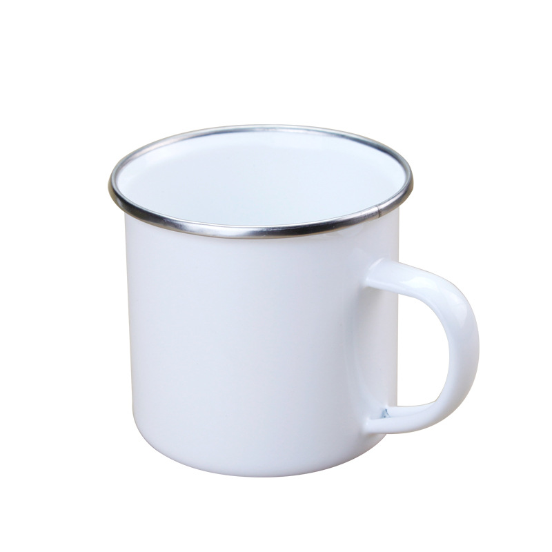 Sublimation Mug White - パーソナライズ昇華用ステンレス製エナメルマグカップ、シルバーエッジ付き小型ホワイトキャンプ用コーヒーティーカップ、カスタムロゴ対応