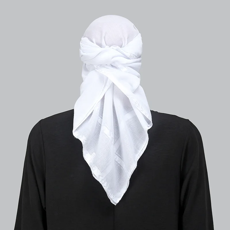 Bandana Blank White - イスラム白正方形スカーフ男性 Shemagh アラブ帽子ヒジャブラップターバンアラビアヘッドカバーイスラム教徒クーフィーヤ祈りターバンテバンダナ