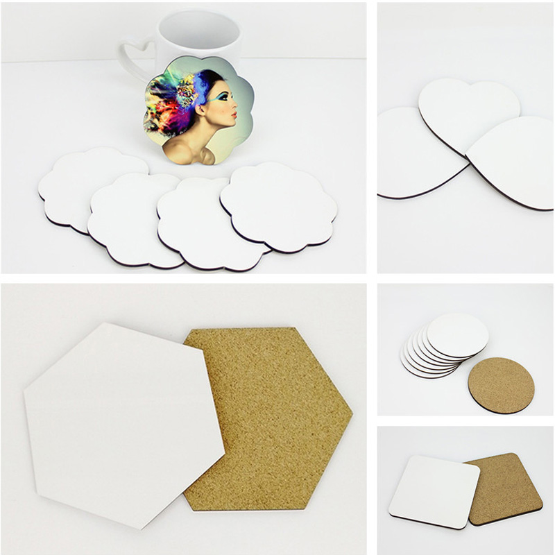 Coaster Sublimation Blank - 100 ピース/ロット DIY 昇華ブランクコースター木製断熱コルクカップマット MDF 広告ギフトプロモーション断熱カップマット