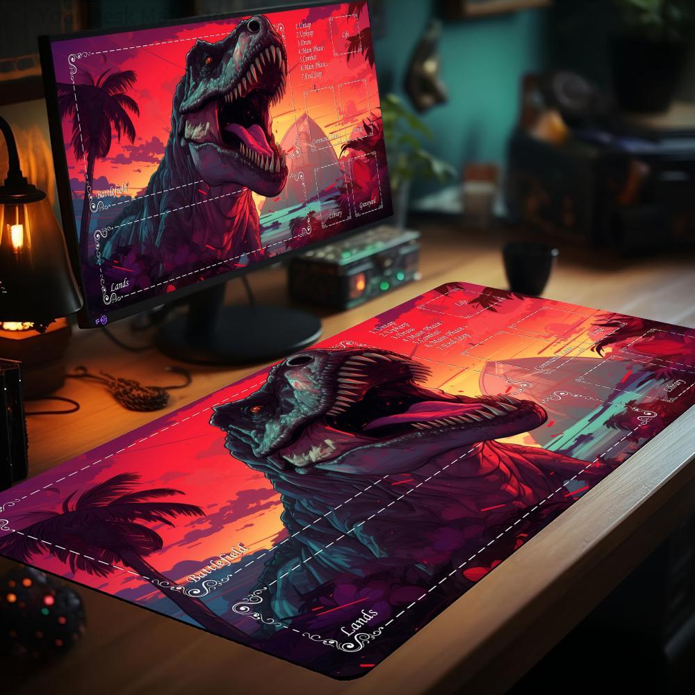 ネオン風恐竜テーマMTGプレイマット、縫い目のある滑り止め加 - Door Mat Blank のレビューと価格