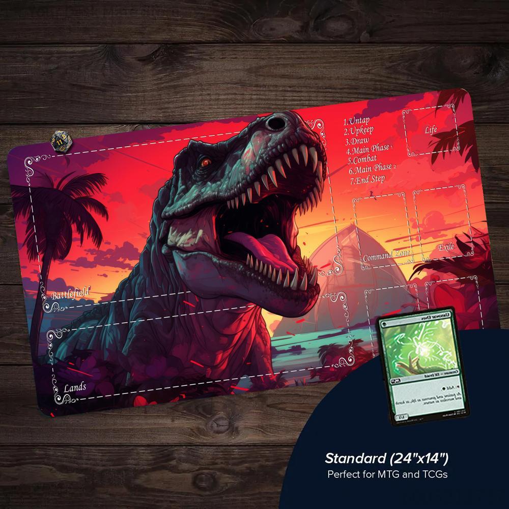 ネオン風恐竜テーマMTGプレイマット、縫い目のある滑り止め加 - Door Mat Blank のレビューと価格
