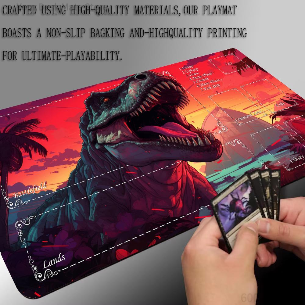 ネオン風恐竜テーマMTGプレイマット、縫い目のある滑り止め加 - Door Mat Blank のレビューと価格
