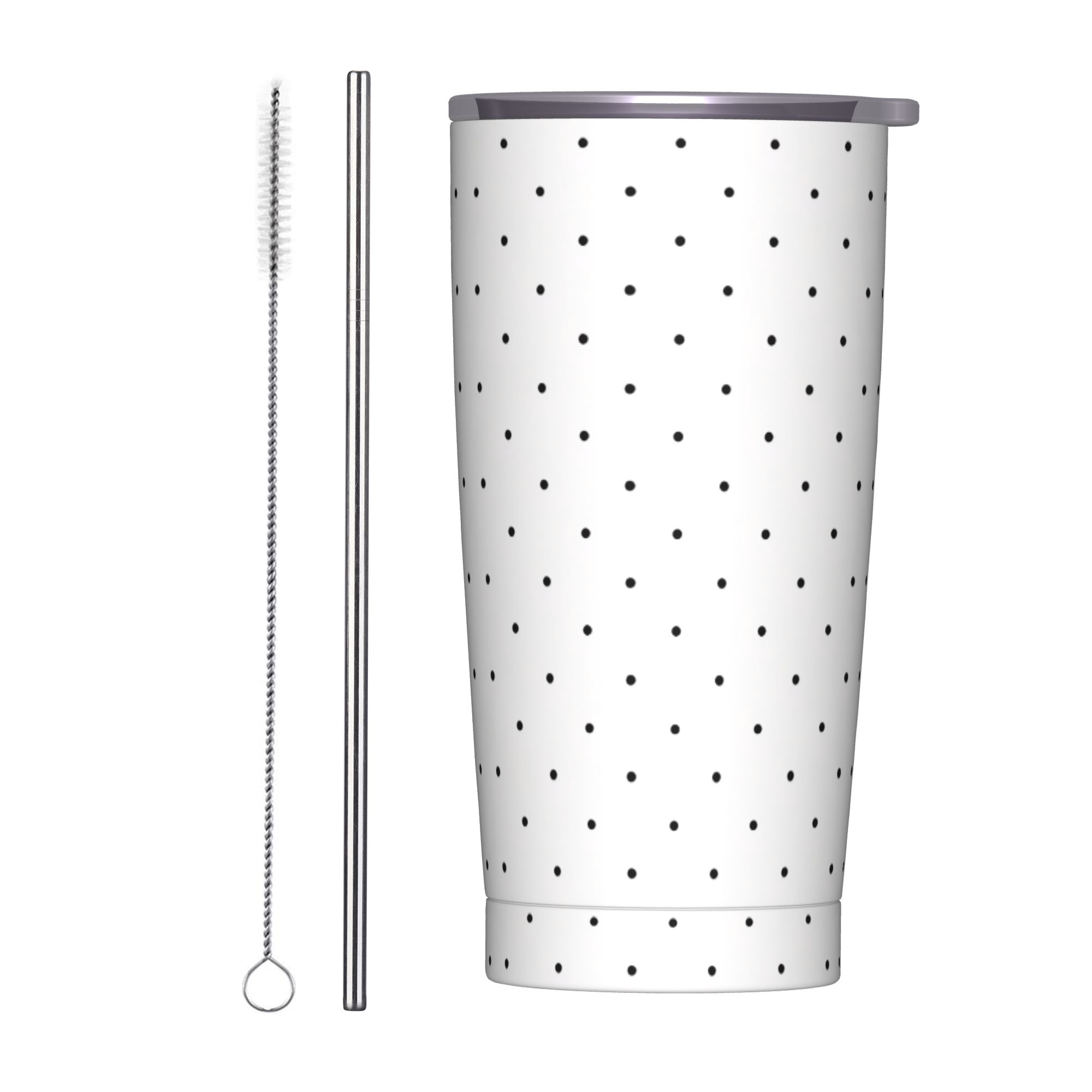 黒と白の水玉模様のステンレス鋼製タンブラー、ストロー付き、ビ - Tumbler 20Oz White のレビューと価格