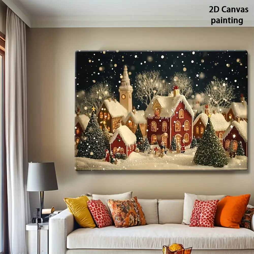1枚入り 2D レトロ クリスマスイブと小さな町のキャンバス - Canvas Wrap Ready のレビューと価格