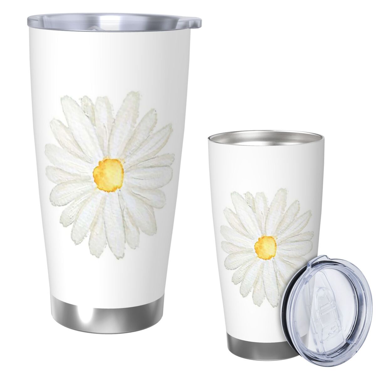 手描きの小さな白いデイジー水彩ステンレス鋼タンブラー真空断熱 - Tumbler 20Oz White のレビューと価格