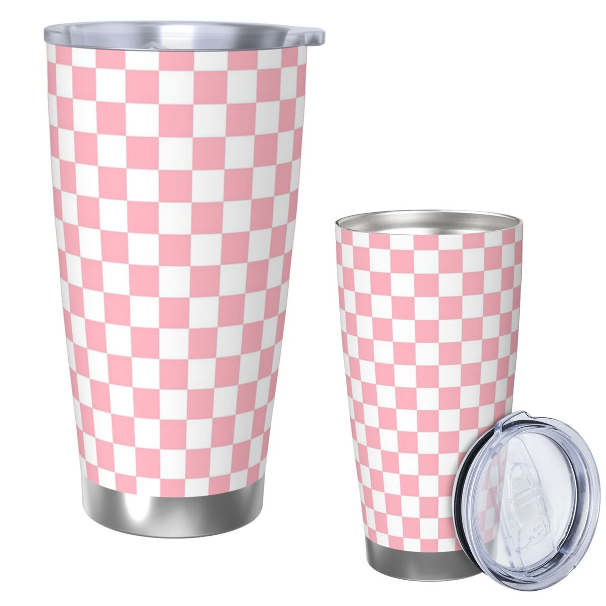 ピンクホワイトチェッカーボード柄ステンレス鋼タンブラー真空断 - Tumbler 20Oz White のレビューと価格