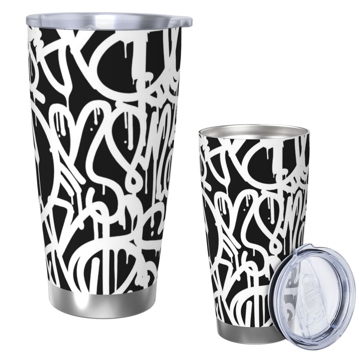 黒と白の落書きステンレス鋼タンブラー真空断熱マグカップ保温保 - Tumbler 20Oz White のレビューと価格