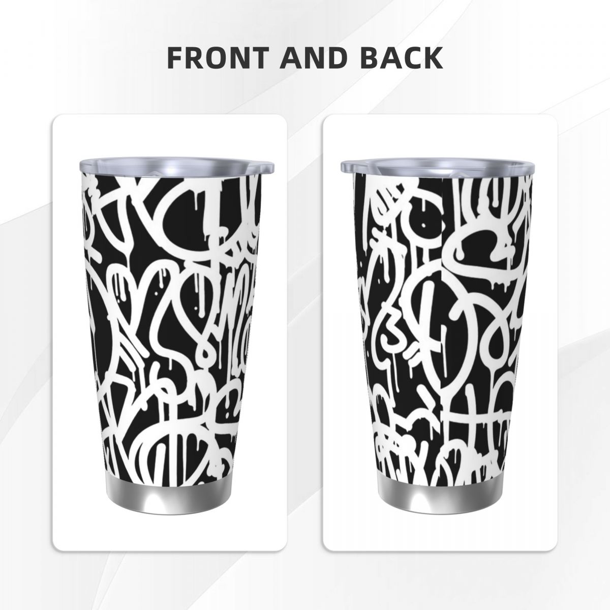 黒と白の落書きステンレス鋼タンブラー真空断熱マグカップ保温保 - Tumbler 20Oz White のレビューと価格