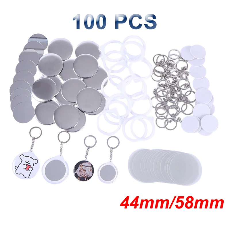 新しい 100 個キーリングミラーブランクバッジボタンピン  - Button Badge Blank のレビューと価格